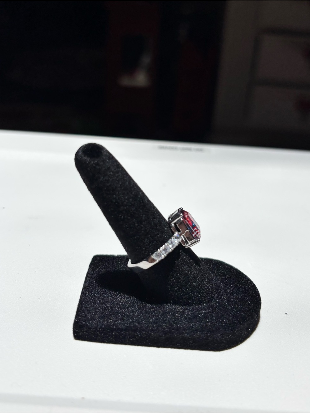 Patriotic Fireworks & Flag Crystal Silver Ring - Blue & Red. Size 7 - Picture 5 of 11